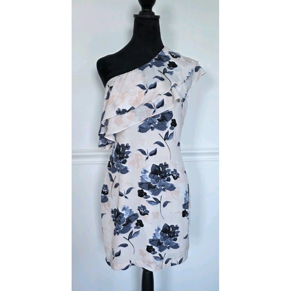 Dainty Hooligan One Shoulder Floral Dress Ivory Blue Ruffle Cocktail Party M